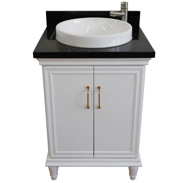 25" Single vanity in White finish with Black galaxy and round sink