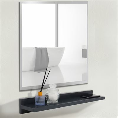24" Dark Gray Wireless Charging Shelf and Frameless Mirror Set