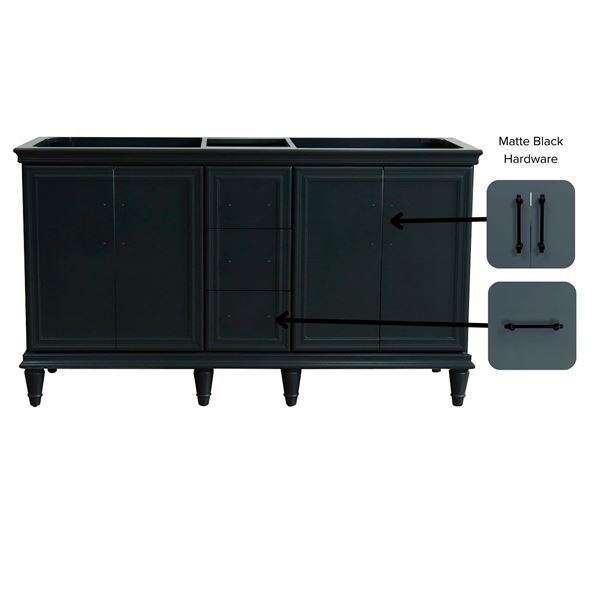 60 in. Double Vanity in Dark Gray Finish- Cabinet Only- Black Handles