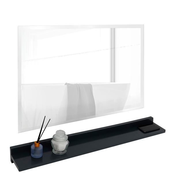 35" Dark Gray Wireless Charging Shelf and Frameless Mirror Set