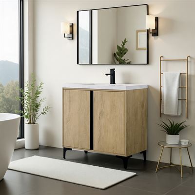 36 in. Single Vanity in Natural Oak finish with Solid Surface Resin White Sink