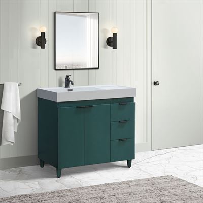 39 in. Single Sink Vanity in Hunter Green with Light Gray Composite Granite Top