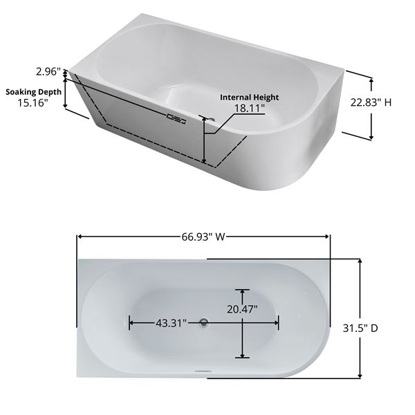 67 in. Freestanding Acrylic Bathtub in Glossy White