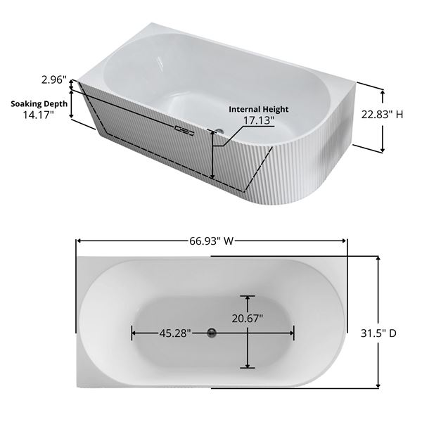 67 in. Freestanding Acrylic Bathtub in Glossy White