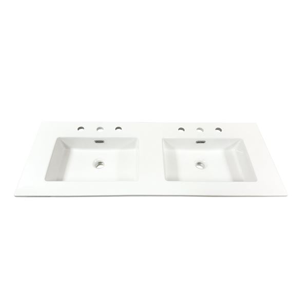 48 in. Double Ceramic Sink Top with 3-hole Faucet Holes