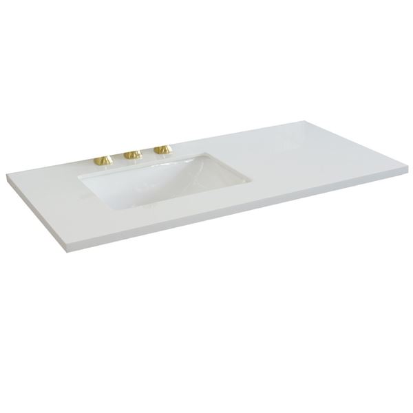 43 in. White Quartz Top with Single White Ceramic Rectangular Left Sink