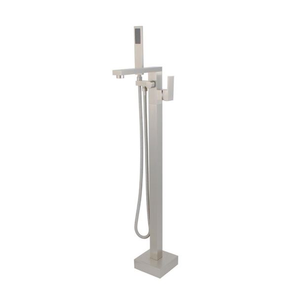 Alona Single-Handle Floor-Mount Freestanding Tub Faucet with Hand Shower in Brushed Nickel 