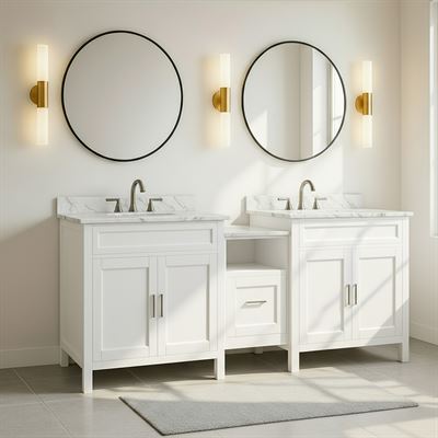 90 in. Double Sink Vanity- White Finish