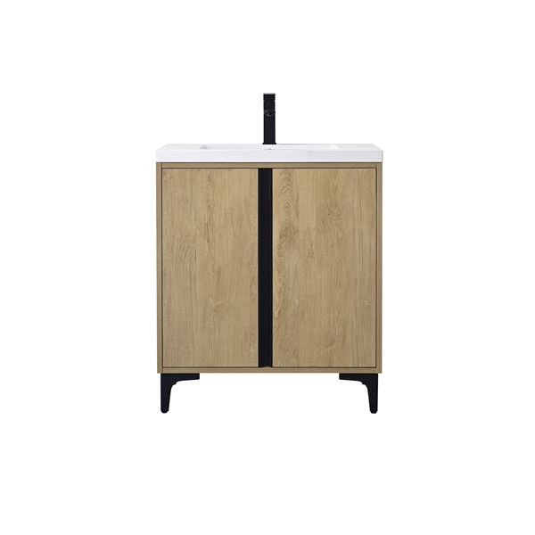 30 in. Single Vanity in Natural Oak finish with Solid Surface Resin White Sink