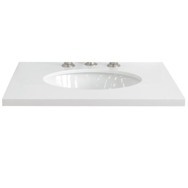 25 in. White Quartz Top with Single White Ceramic Oval Sink