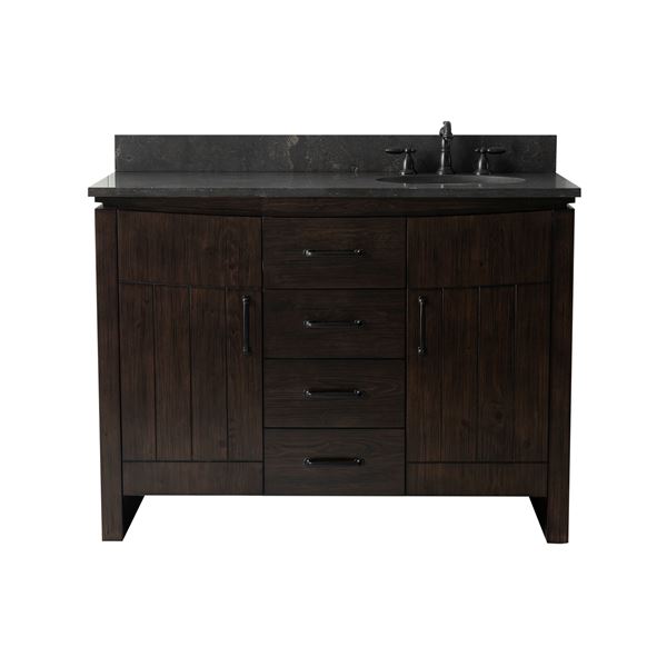 48 in. Single Sink Vanity Natural Fir Wood Veneer, Dark Walnut Finish, Blue Limestone Top