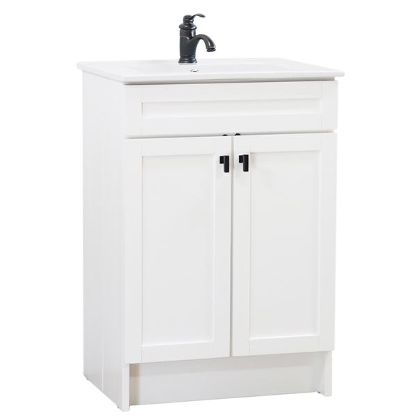 24 in. Single Sink Foldable Vanity Cabinet in White with White Ceramic Top