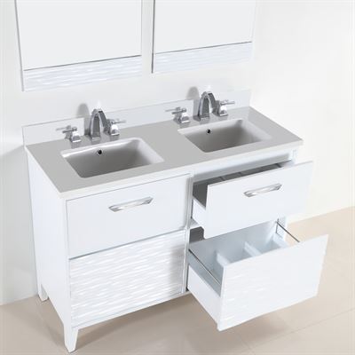 48" White quartz Top with White Ceramic Rectangular Sinks
