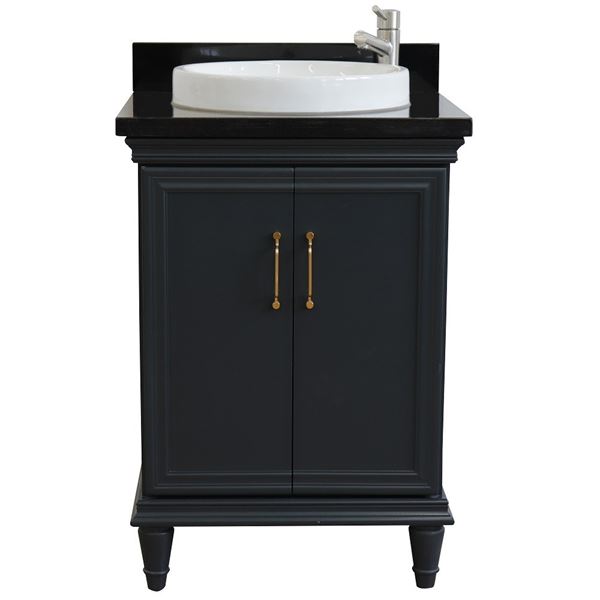 25" Single vanity in Dark Gray finish with Black galaxy and round sink