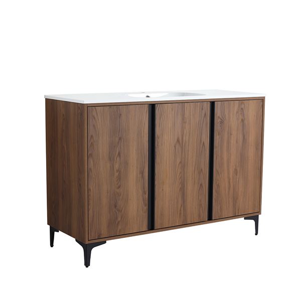 48 in. Single Vanity in Brown Walnut finish with Solid Surface Resin White Sink