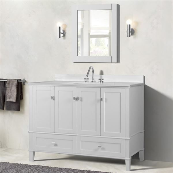 Aurora 49" SINGLE VANITY IN WHITE WITH QUARTZ TOP