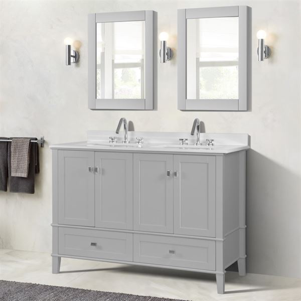 Aurora 49 in. Double Vanity in Light Gray with White Engineered Stone Top