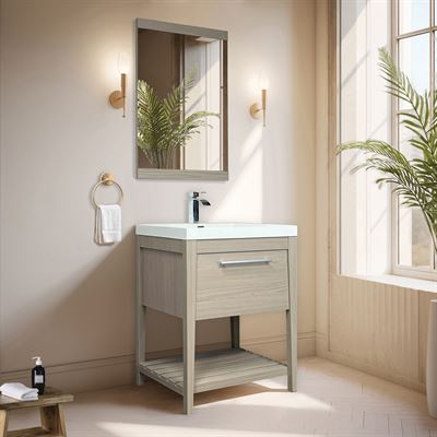 31.5" Single Sink Vanity In Light Gray Finish with White Composite Granite Top