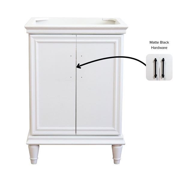 24" Single Vanity in White Finish- Cabinet Only- Black Handles