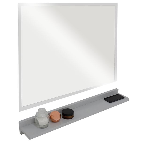 30" Light Gray Wireless Charging Shelf and Frameless Mirror Set 