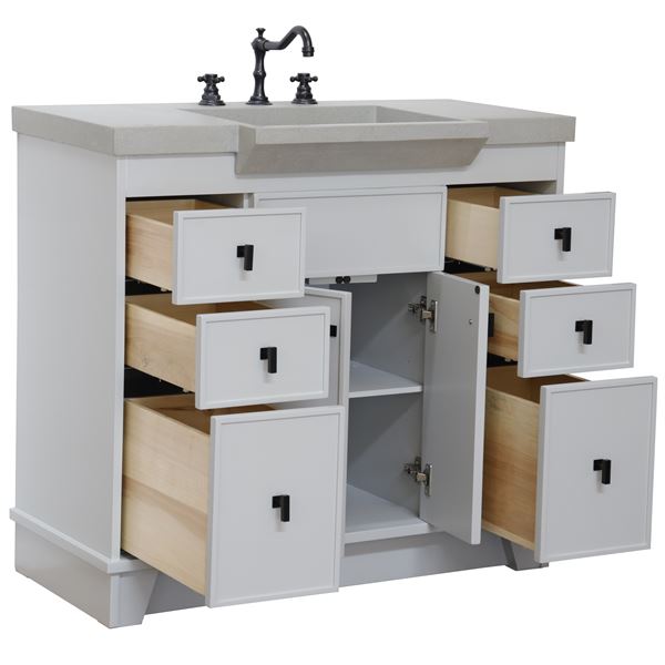 39 in Single Sink Vanity Light Gray Finish in Sandy White Concrete Top with Black Hardware