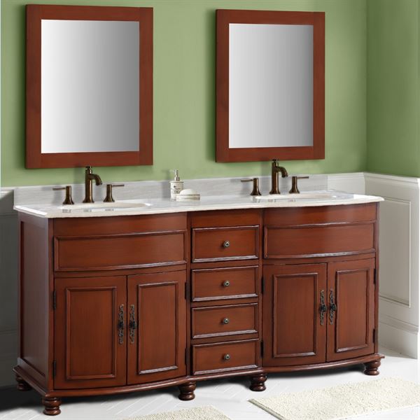 62 in Double sink vanity Walnut finish in Cream Marble top