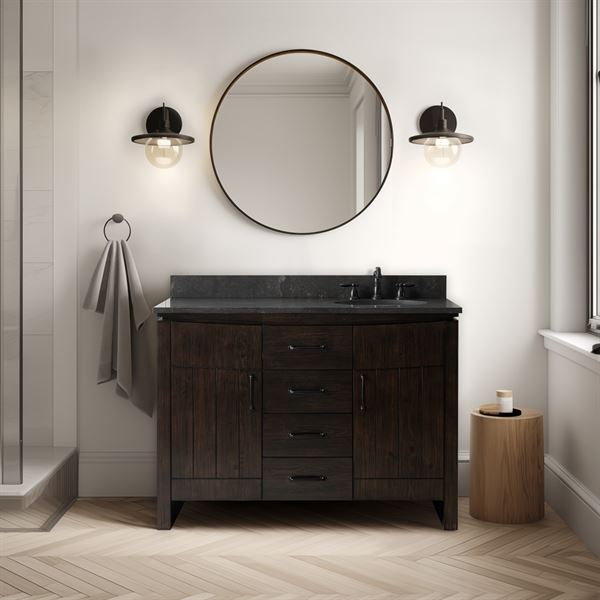 48 in. Single Sink Vanity Natural Fir Wood Veneer, Dark Walnut Finish, Blue Limestone Top