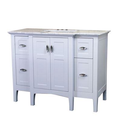 45 in Single sink vanity in white with marble top in white