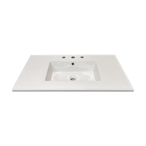 37 in. Single Sink Vitreous China Top with 3-Faucet Holes