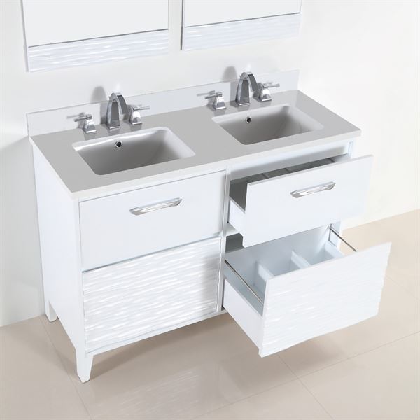 48 in. Double Sink Vanity with White Quartz Top